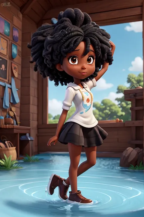 cartoon black girl, Q version 3d rendering, Lovely and detailed digital art,。HD hand-painted scene original painting 4k high resolution water splash elements