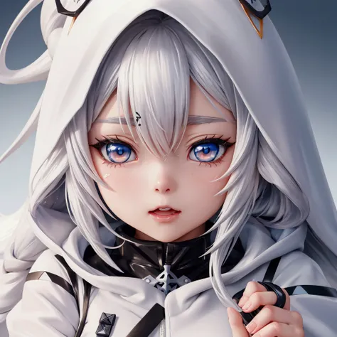 Anime girl with long hair and blue eyes wearing a white hoodie, from Girls&#39; Frontline, The finer details. Girls&#39; Frontline, from Arknights, Girls&#39; Frontline style, Girls&#39; Frontline universe, Girls&#39; Frontline, Girls&#39; Frontline cg, sh...