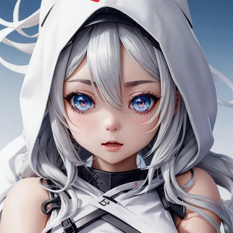 Anime girl with long hair and blue eyes wearing a white hoodie, from Girls&#39; Frontline, The finer details. Girls&#39; Frontline, from Arknights, Girls&#39; Frontline style, Girls&#39; Frontline universe, Girls&#39; Frontline, Girls&#39; Frontline cg, sh...