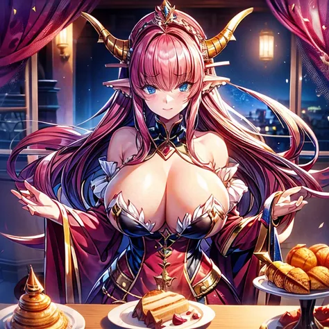 Elizabeth Bathory，Dragons Horn，Dragon tail，bad milk，Colossal ，hip is cocked，Cute big breasts，