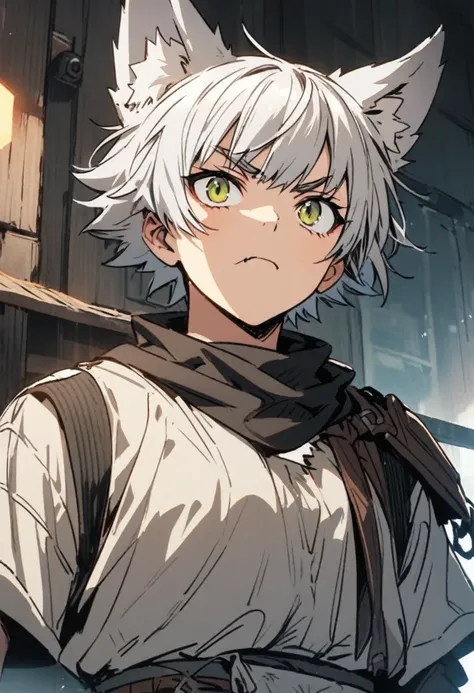 White hair Wolfcut, Wolf ears, 