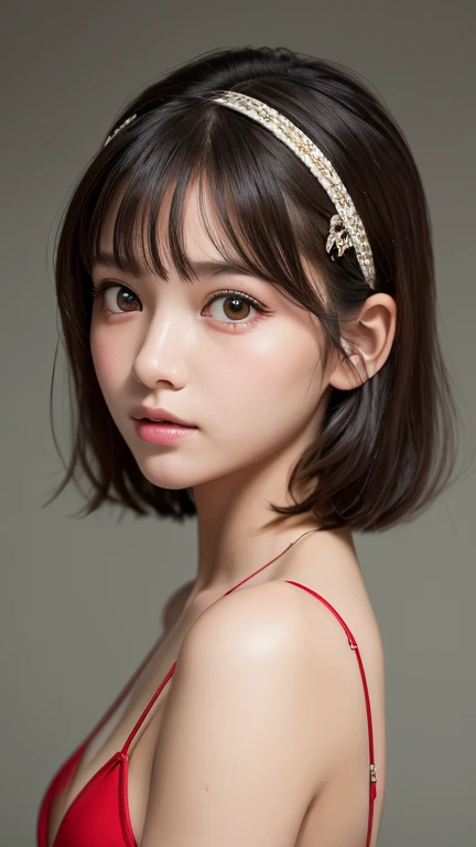 One Girl，(1人のとてもcute女の子:1.3)，masterpiece，Highest quality，High resolution，beautiful girl，(18-year-old:1.3)，cute，Big eyes，(Detailed pupil:1.2)，(The face is facing straight ahead:1.3)，Body facing forward，Beautiful Nose，Fuller lips，Short black hair，short hair，...