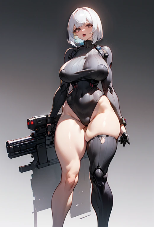 Moan, Open mouth, young girl, Pullover, whole body to see, bob bangs hair, (( very wide hips)), (((colossal Thighs, gigantic thighs, very huge thighs, very big thighs))), fullbody, platform heels, pale skin, very Big breast, withe mini bikini , firm breast...