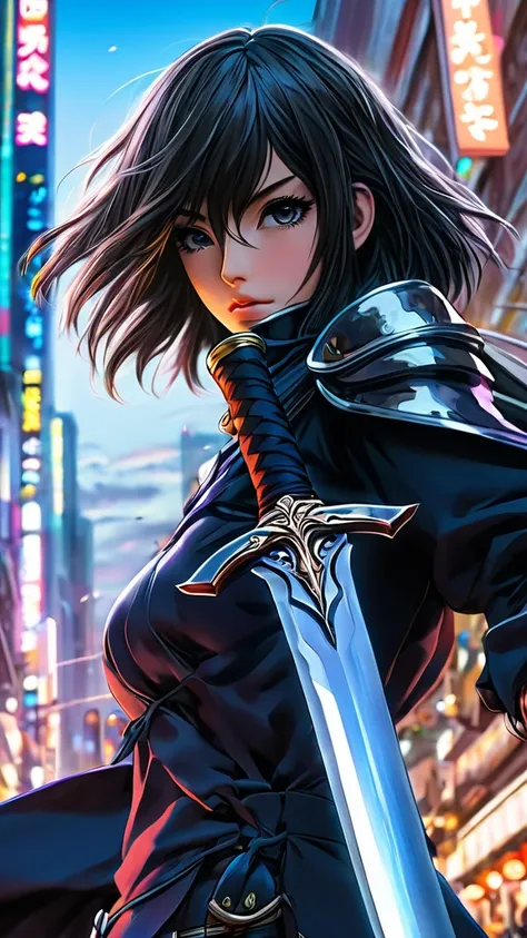 a close up of a person holding a sword in a city, key anime art, detailed key anime art, hd anime wallaper, anime epic artwork, anime wallaper, 4k anime wallpaper, badass anime 8 k, anime wallpaper 4k, anime wallpaper 4 k, best anime 4k konachan wallpaper,...