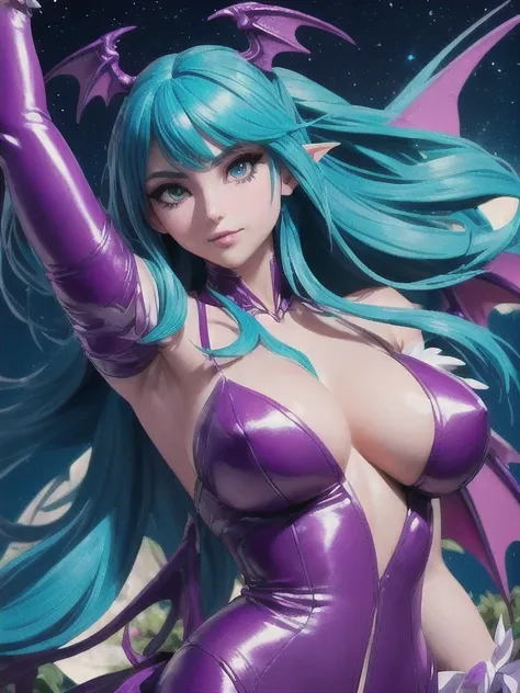 a close-up of a woman in a purple and blue outfit, morrigan, Morrigan Aensland, extremely detailed Artgerm, beautiful succubus, Artgerm detailed, Artgerm. high detail, model | Artgerm, as seen on Artgerm, seductive anime girl, Artgerm 4 k, Artgerm style