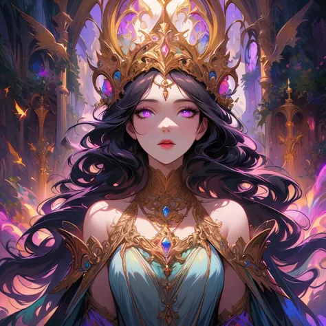 ((Extreme details)),(Super detailed), Chiaroscuro, Extremely detailed CG Unity 8K wallpaper, dark elf, priestess, golden jewelry, intricate details, mystical atmosphere, glowing eyes, ethereal beauty, delicate features, flowing hair, majestic headdress, or...