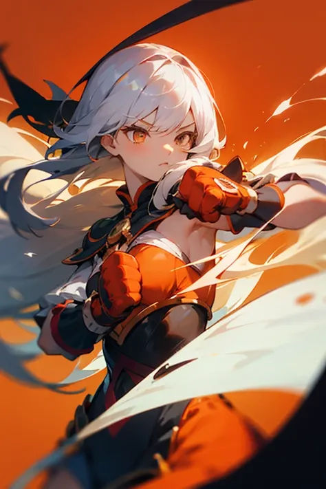 Magical girl, punch, whole body, red, Orange background