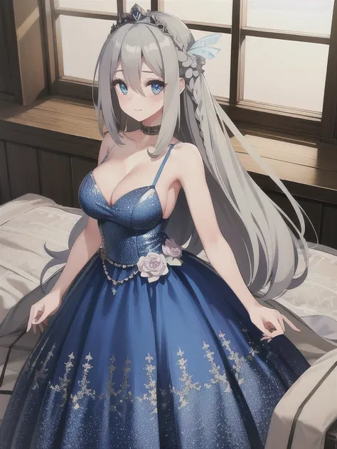 lexington (warship girls r),1girl, solo, (8k, masterpiece:1.2),highly detailed,ultra-detailed,masterclass,hair_between_eyes,braid,perfect lighting,medium breasts,hair ornament,(detailed facial features),full body,long_hair,blush,feathers hair ornament,(dar...