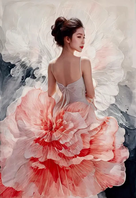 Chinese traditional ink body art style, (Use simple lines to outline the graceful figure of women），Beautiful back， undulating lines, Thick and thin lines, , Line Art, Black and White,figure,Line Art,Lyrical Abstraction, Fountain Pen Art,Gel Pen,crayon art,