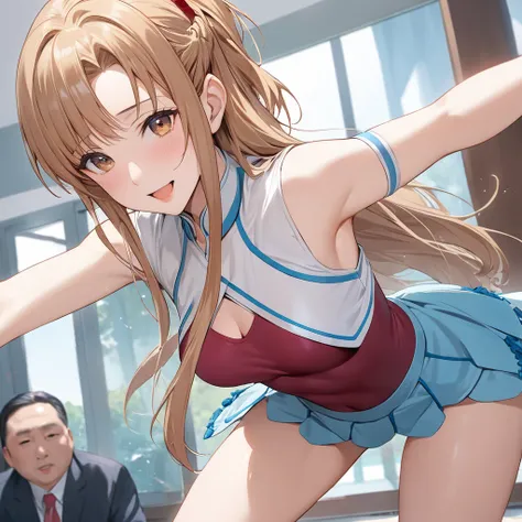 ((Highest quality)), ((masterpiece)), (detailed), （Perfect Face）、The woman is a North Korean named Yuuki Asuna, with light brown, medium-long hair and wearing a joyful dance outfit.、As a member of the pleasure group, the woman serves and gives pleasure to ...