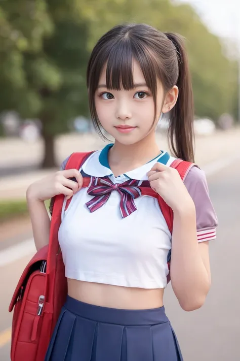 ((smile)),Confused,RAW Photos,(((The ultimate portrait masterpiece))),((The cutest girl in the world:1.4)),1 girl,8-year-old,Japanese,Cute Face、,((Silky Hair)),(A high ponytail tied with a ribbon:1.4),((Super huge breasts:0.2)),((Eyes that shine like jewel...