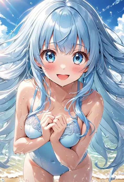 masterpiece, best quality, extremely detailed, (illustration, official art:1.1), 1 girl ,(((( light blue long hair)))), ,(((( light blue long hair)))),light blue hair, , long hair ((blush)) , cute face, big eyes, masterpiece, best quality,(((((a very delic...