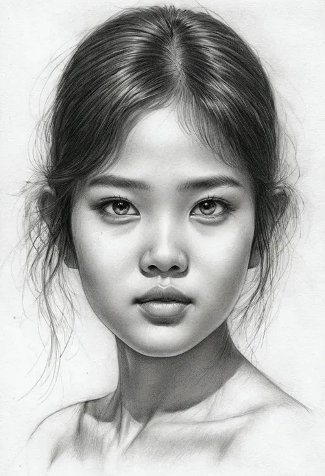 a delicate, graphite sketch shows a naked traditional thai girl, her features rendered in subtle shading and precise lines. the ...