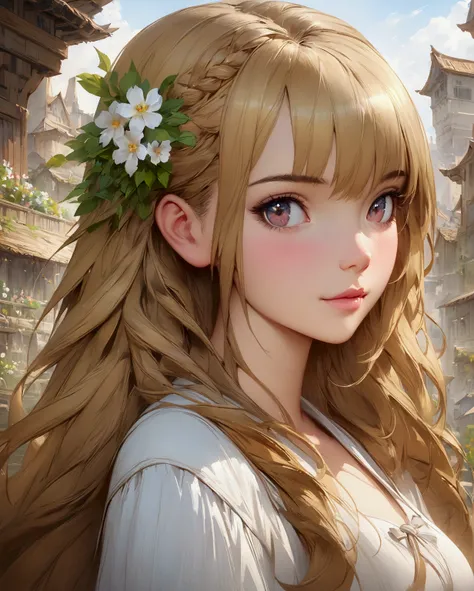 anime - style girl with long hair and flowers in her hair, cute anime waifu in a nice dress, beautiful anime girl, cute detailed digital art, beautiful anime portrait, guweiz on pixiv artstation, artwork in the style of guweiz, guweiz on artstation pixiv, ...