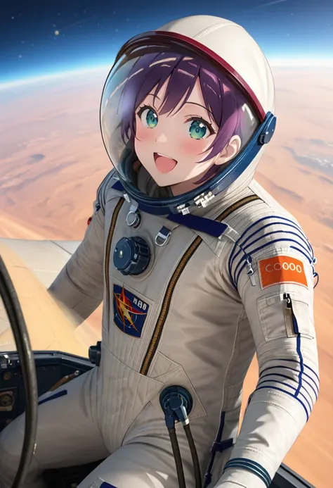 ((Female pilot in the cockpit of a reconnaissance plane), (airplane cockpit), (in flight), (10000 feet altitude)、(sky view):1.7),, short hair, street, emo, BLACK hair, white eyes, eyeliner, apocalypse, girl, nside the (cockpit:1.9) of a (futuristic spacesh...