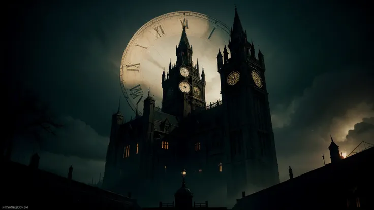 there is a clock tower with a clock on it in the dark, clocktower, dishonored aesthetic, clock tower, scary gothic architecture, urban fantasy setting, inside an gothic dystopian, giant imposing steampunk tower, bioshock concept art, by Lee Madgwick, anime...