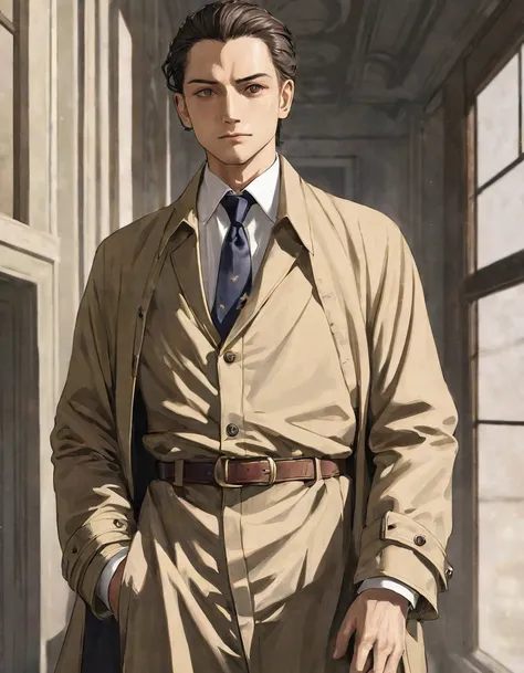 1man, veteran mature detective, muscular, boned nose, wavy slicked back spiked hair, yellow_brown hair, BREAK shihaku, brown eyes, dandy, virile, stubble, square shaped, large eyes, ugly, rough skin, facial wrinkles, BREAK ideal ratio body proportions, ord...