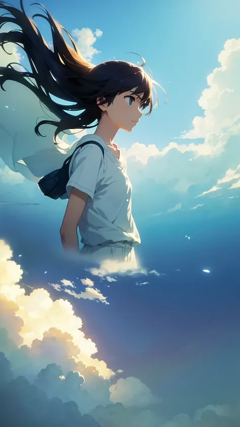 highest quality、masterpiece、soft focus , bright gradient watercolor , dream-like , white background、the world of makoto shinkai、...