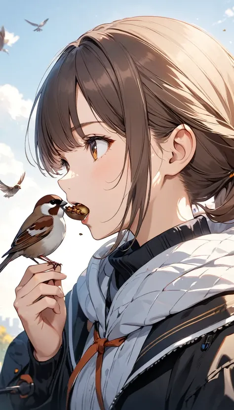 Girl eating sparrow