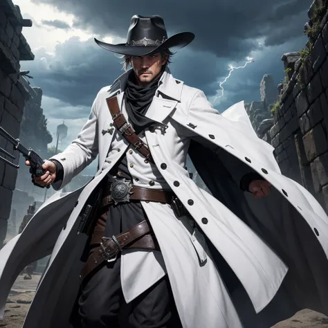 create me an rpg character from tormenta 20, arton, where is a gunslinger sheriff, uses two white revolvers and has a white hat,...