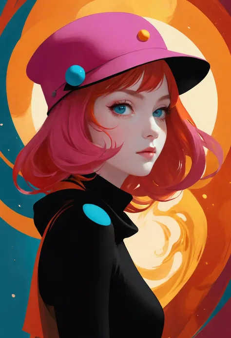 ((masterpiece,best quality)),(Negative Space:1.4),(1 Girl, Solitary:1.4),Beautiful and delicate eyes,Flowing pink hair, Red Hat, Fireball, Cast fire magic, Orange and red fractal background, looking off to the side, Blue-green eyes, whole body, jump