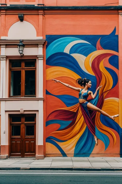 Facade with a dancer and a painted dancer 
