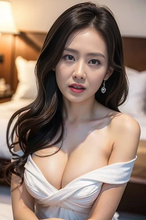 , (Mature body), Solitary,Long gray hair,black hair color, Off-shoulder, black eyes,1 Sister,A sexy pose,best quality,masterpiece,light,Extremely exquisite and beautiful,CG,Unite,8k wallpaper,Astonishing,detailed,masterpiece,Official Art,The content is ver...