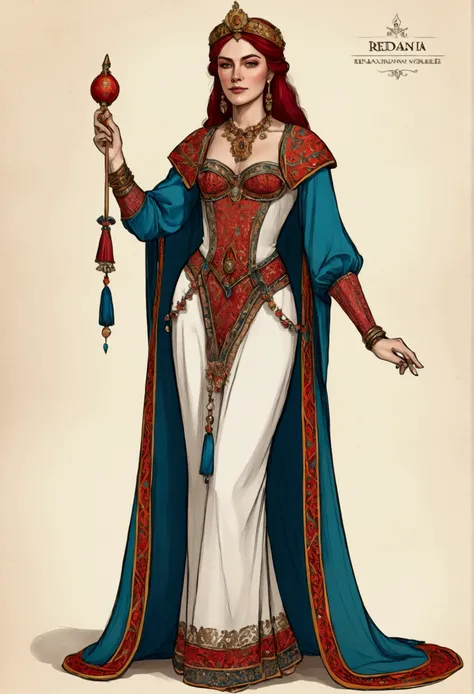 A full body portrait handdrawn sketch of an redanian noble woman, in seetru undergarments