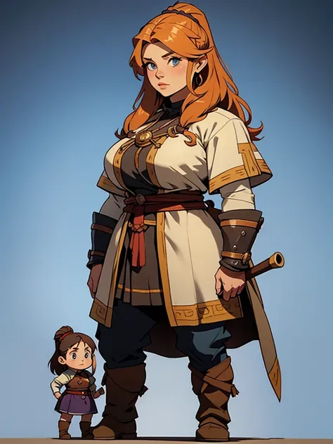 Sturdy viking woman standing beside a small dwarf woman