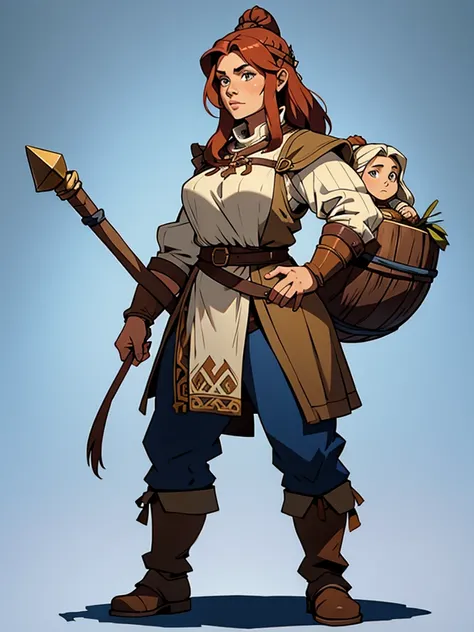 Sturdy viking woman standing beside a small dwarf woman