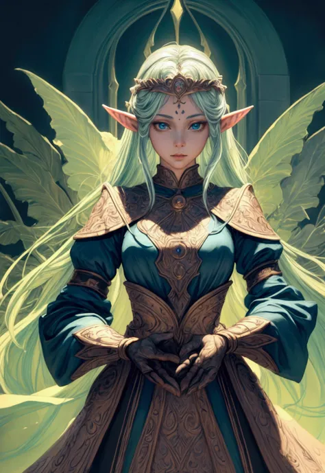 (((work of art))), highest quallity, Portraying a group of beautiful elves、Highly detailed gouache style painting portrait, softshadows, ultra-realistic textures, 8k, highest quallity, Features of realistic manga, stylised illustration, softshadows, anatom...