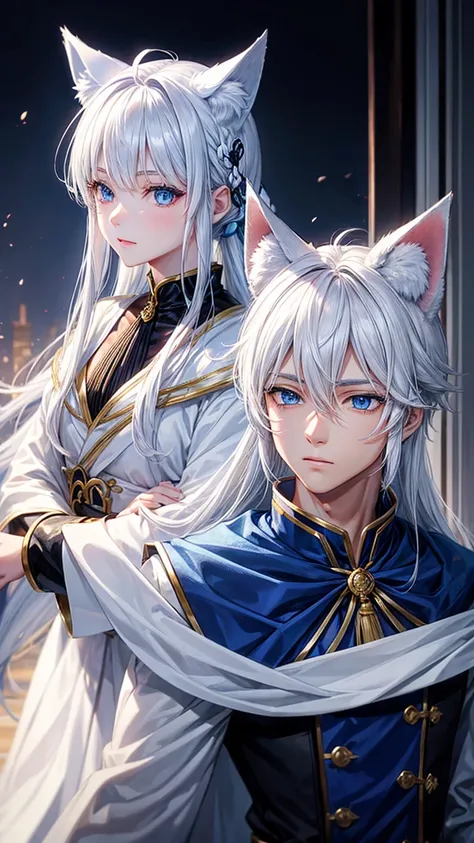 Adult males and females、blue eyes、White Hair、Fox Ears、Fox Mask
