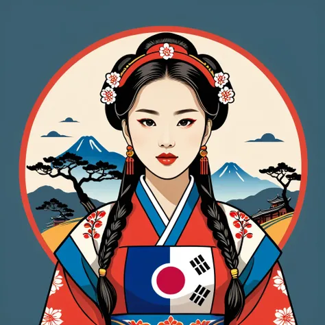 woman in south korea folk outfit, vector graphics, strong contours, logo design
