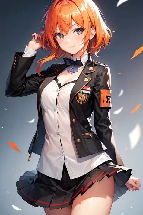 One Girl, smile, Shortcuts, Orange Hair, thunder、Tattered uniform、Art Chic