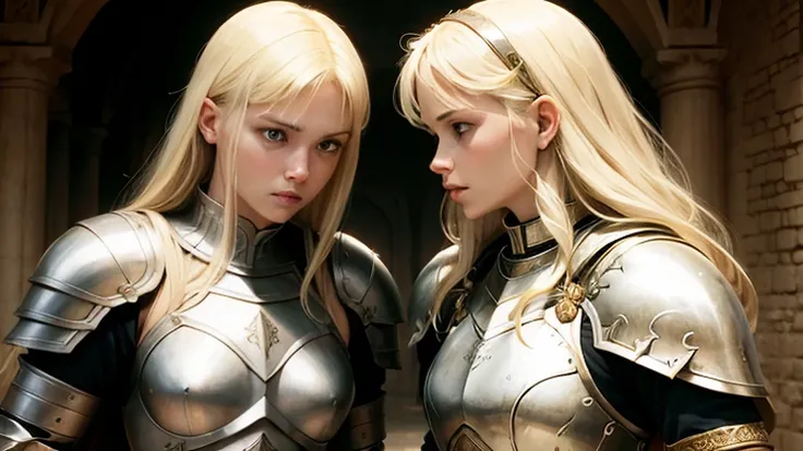 Blond girls white  Womans. Armor   Womans fight .sword in african Womans afroamerican 