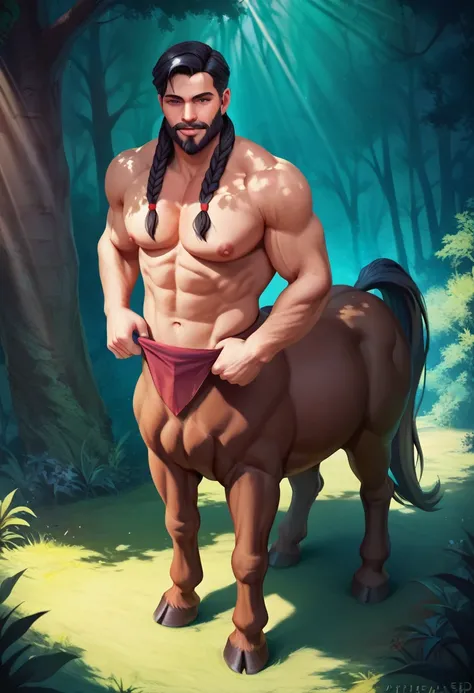 30 years old,(black hair and full long braided beard),(best quality, 4k, 8k, high resolution, masterpiece: 1.2), detailed facial features, spectacular lighting, from above, anatomically correct, super detail,chest, rays of light in forest, ray tracing, ful...