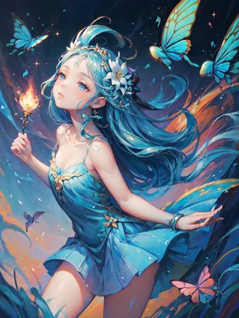 (masterpiece, highest quality:1.2),wind spirit,girl:17 years old:perfect face,dance,butterfly々,flower,wind,effect,be familiar wi...