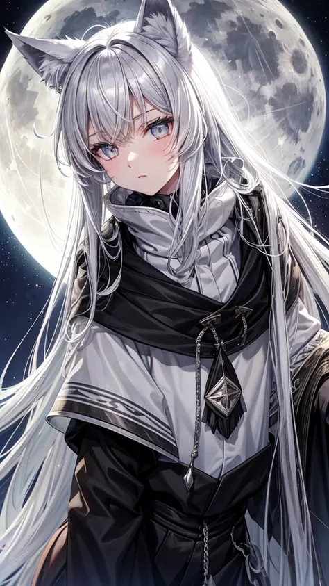 Moonlit Night　Wolf ears　Gray Hair　White eyes　juvenile　male