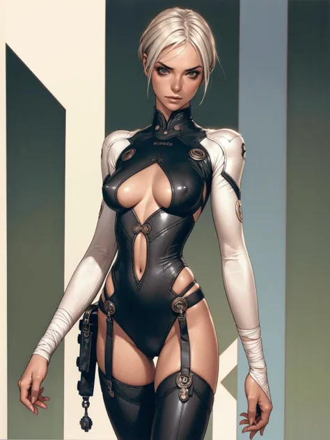 (((Annie Lennox))), ((( transparent suit ))), (((Bandaged body))), ((high collar)), (((dark bluish green))), (((best qualityer: 1.4))), (Unbeatable masterpiece), (hiper HD),(CG 8k hyper-realistic), (((brave face))), (((breasts big))), (((hyper feminine))),...