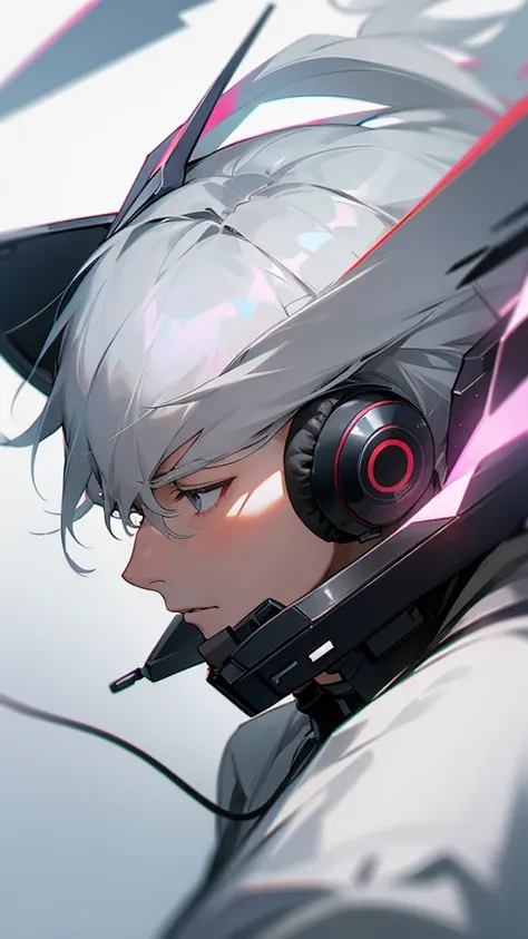 Man with gray hair using headset