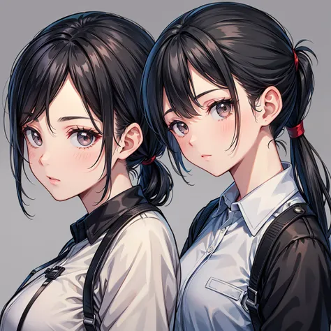 Black Hair　ponytail　Half Up　One person　military　beautiful girl　Droopy eyes　Expose