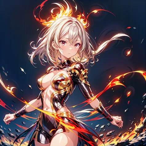 1girl,(((Highest quality、Masterpiece、Official Art、Super detailed、The best dynamic composition、Perfect Anatomy)))、Anime Style、Incarnation of Fire、Girl on Fire、He is accompanied by a fire dragon.、Fractal art of flames、Award-winning works、Holding a fireball i...