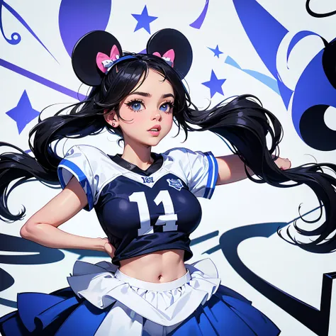 minnie mouse wearing dallas cowboys outfit, black outlines, white background