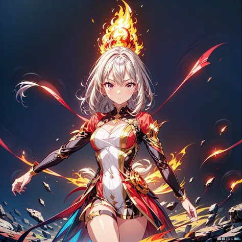 1girl,(((Highest quality、Masterpiece、Official Art、Super detailed、The best dynamic composition、Perfect Anatomy)))、Anime Style、Incarnation of Fire、Girl on Fire、He is accompanied by a fire dragon.、Fractal art of flames、Award-winning works、Holding a fireball i...