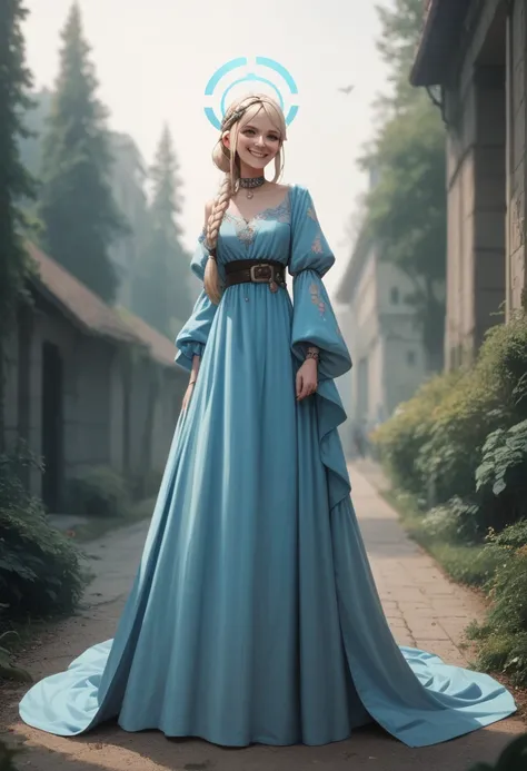 Astrid, blue archive, long dress, smiling.