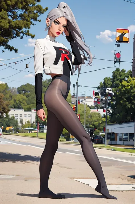 masterpiece, best quality), 1girl,   jessie, team rocket, gray pantyhose,  sun shiny day 