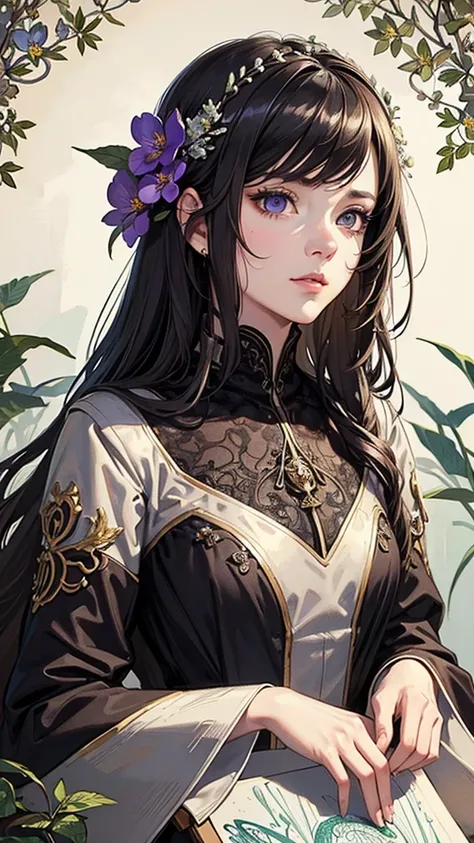 Trends on ArtStation, Trends on CGSociety, Intricate, High Detail, Sharp Focus, Dramatic, Realistic Art of Drawing by Midjourney and Greg Rutkowski, Sketch, Masterpiece, Best Quality, Very Detailed, 1girl, Half, Beautiful Meticulous Violet Eyes, Cute Anime...