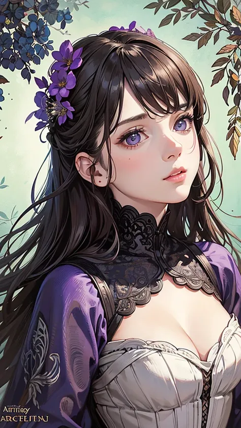 Trends on ArtStation, Trends on CGSociety, Intricate, High Detail, Sharp Focus, Dramatic, Realistic Art of Drawing by Midjourney and Greg Rutkowski, Sketch, Masterpiece, Best Quality, Very Detailed, 1girl, Half, Beautiful Meticulous Violet Eyes, Cute Anime...