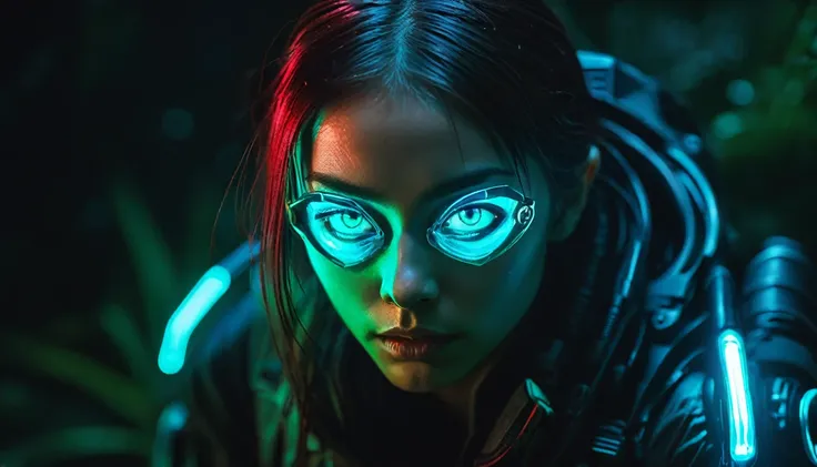 (granular:0.5), Cinematic,girl, space, Severe, Detailed eyes, Detailed face, Futuristic clothing with attention to detail, Light on the clothes, (Sighting gun:1.1), (concealment:1.1), (squat, Look to the side:1.1), Volumetric lighting, separation, Horror, ...