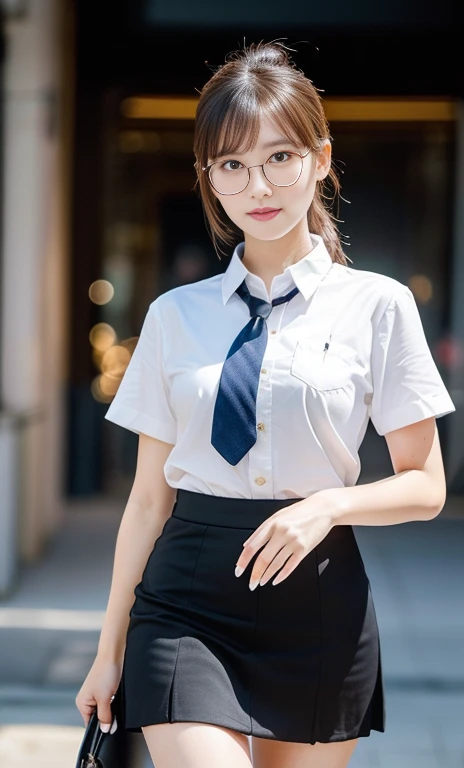 (a gorgeous chinese lady, age 28, professional high-school lecturer & artist, wearing trendy office attire, blazers, sky-blue ti...